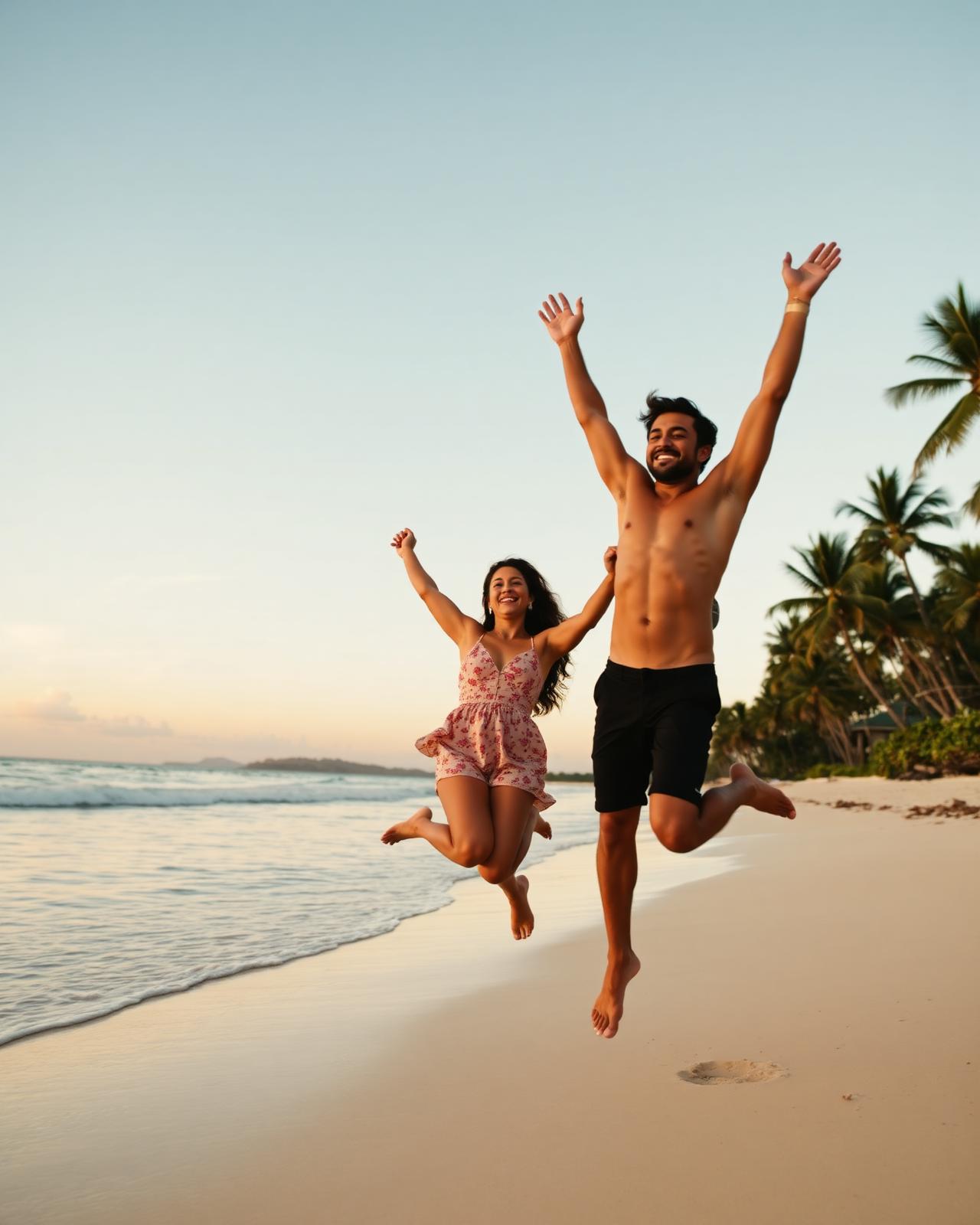Couple celebrating on the beach